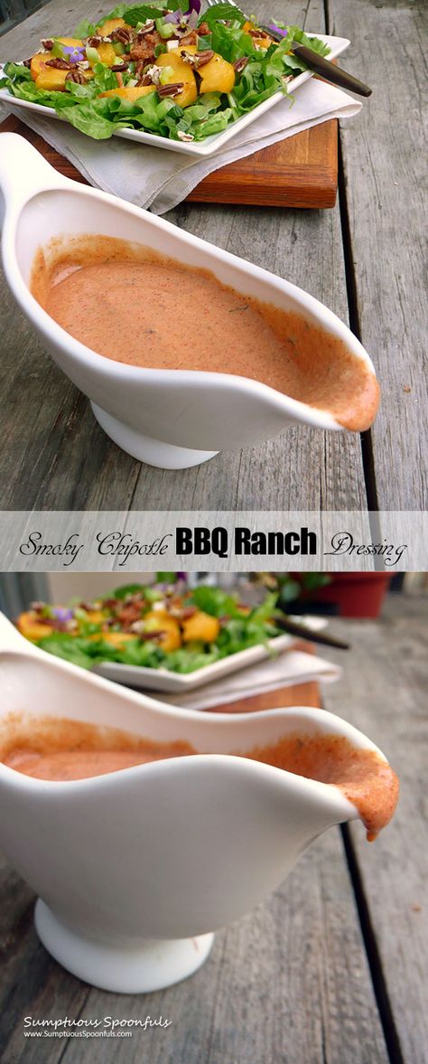 Smoky Chipotle BBQ Ranch Dressing ~ Sumptuous Spoonfuls Bbq Ranch Dressing, Chipotle Dressing, Dried Dill, Granulated Garlic, Bacon Dressing, Summertime Salads, Bbq Salads, Vegetarian Barbecue, Ranch Dressing Recipe