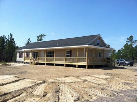 Ramp Porch, Ranch House With Wrap Around Porch, Ranch Style Homes Exterior Remodel, Ranch Style Homes Exterior, House With Wrap Around Porch, Homes With Wrap Around Porches, Manufactured Home Porch, Wrap Around Porches, Porch Kits