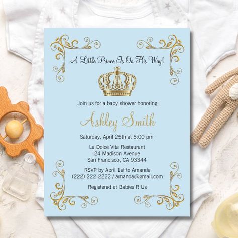 Gold Prince Baby Shower Invitation - Personalized Prince Baby Shower Invitations, Prince Theme, Royal Theme, Swirly Designs, Template Invitation, Prince Baby Shower, Blue Baby Shower, Little Prince, Baby Scrapbook