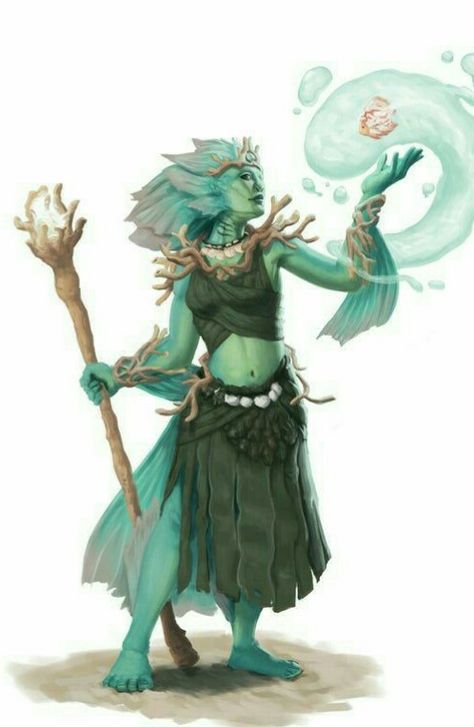 Druid Ideas Dnd, Seafolk Fantasy Art, Coastal Druid Dnd, Undine Character Art, Merfolk Clothing, Merfolk Dnd, Sea Druid, Sea Elf Dnd, Triton Dnd