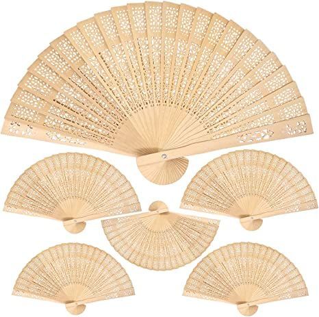 HONBAY 6PCS Wooden Folding Fans Hollow Handheld Decorative Folding Fans for Wedding Birthdays Party Home Decoration and Favors Decorative Fans, Wooden Fan, Paper Parasol, Gift Logo, Fan Decoration, Wedding Shower Gifts, Interior Wall Decor, Wedding Fans, Wedding Gift Bags