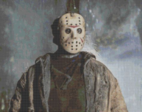 Jason Voorhees Cross Stitch Pattern (75 Colors) Jason Vorhees, Horror Icons, Stitch Ideas, Jason Voorhees, Pet Holiday, Crochet Blankets, Hama Beads, Perler Beads, Cinematography