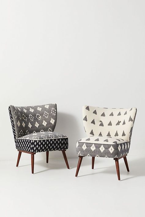 Black And White Accent Chair, Ikat Chair, Aesthetic Advice, Pattern Accent Chair, Styling Services, Library Chair, Chair Ideas, Anthropologie Uk, Modern Accent Chair