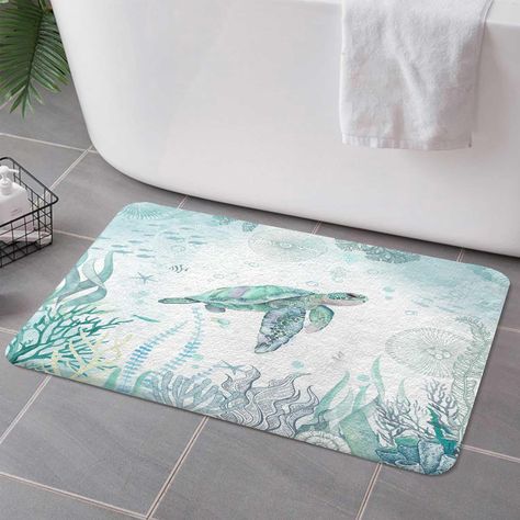 PRICES MAY VARY. Bath Rug Size: 17x29 inches, fits most bathrooms and bathtubs. Bath Mat Design: Our mats are clearly printed and rubber backed to protect floors from water damage. USE: This rug will bring a range of pastel colors to your room. It can also be used as a door mat, indoor/outdoor mat, kitchen rugs, floor mat. Good Resilience: Due to the foldable packaging, there will be creases when you get it. Put it flat by hand for a while and it will restore itself to its original state.Color w Sink Rug, Coral Reef Fish, Beach Bathroom Decor, Laundry Room Rugs, Beach Bathrooms, Coastal Blue, Shower Rug, Shower Rugs, Outdoor Mat