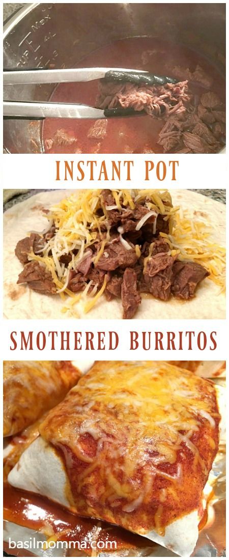 Red Sauce Smothered Burritos {Instant Pot Recipe} - Basilmomma Taco Bells, Smothered Burritos, Rump Roast, Mexican Desert, Beef Rump, Chile Colorado, Pressure Cooking Recipes, Electric Pressure Cooker Recipes, Tender Meat