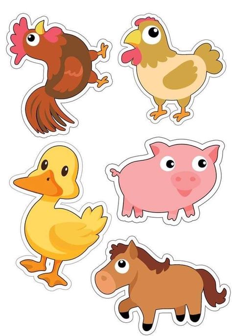 Farm Animals Printables, Farm Animals Preschool, Farm Cartoon, Farm Animal Art, Farm Animals Activities, Farm Animal Crafts, Animal Cutouts, Farm Preschool, Kindergarten Art Projects