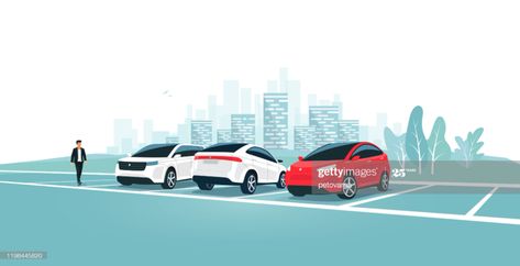 stock illustration : Modern Cars Parking Standing on Empty Parking Lot in City Street Empty Parking Lot, Cars Parking, Europe Honeymoon, Empty Road, Car Ui, Street Stock, Modern Cars, Box Purse, Work Family