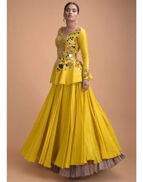 Top With Lehenga, Matching Lehenga, Yellow Skirt Outfits, डिजाइनर कपड़े, Sunset Yellow, Function Dresses, Outfit 2020, Kalki Fashion, Lehnga Dress