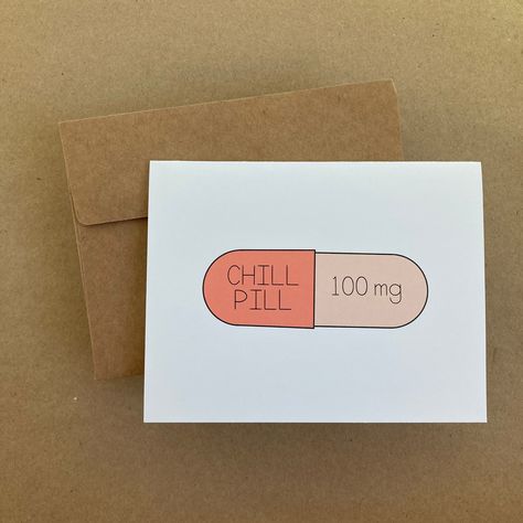 Chill Pill Tattoo, Pill Tattoo, Vintage Red Truck, Chill Pill, Blank Card, Get Well Cards, Custom Greeting Cards, Red Truck, Brown Kraft