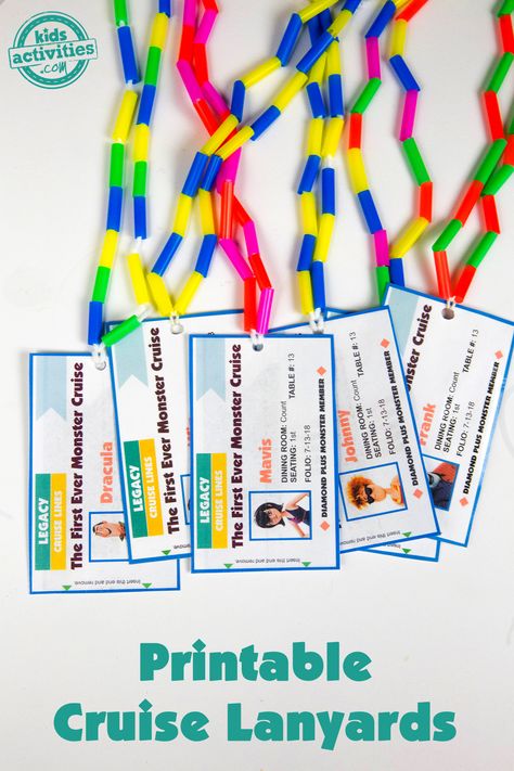 Printable sea passes and straw bead lanyards with our favorite Hotel Transylvania 3: Summer Vacation characters! #HotelT3 #ad #cruise #KidsActivities Cruise Ship Crafts For Kids, Cruise Crafts For Kids, Cruise Theme Parties, Vacation Crafts, Cruise Theme, Summer Vacation Activities, Vacation Bible School Craft, Lanyard Crafts, Meaningful Activities