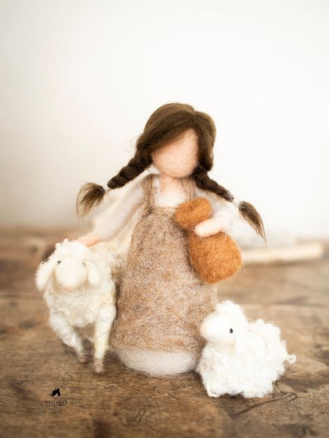 This Shepherdness can be a part of the Nativity set as an addition or a simple decorative figurine. Figurine is about 13 cm (4,8 inch) tall. It s possible to make it taller or smaller. You will also find a complete set of shepherds in my shop. Nativity sets can be beautiful Family Gifts, which will go from one generation to another.  Diferent sets are possible, please check in my shop in the Nativity sets section.  Thank you for visiting my shop, you are very welcome to see my other products. Co Felted People, Felted Dolls, Needle Felt People, Felt Nativity, Needle Felting People, Needle Felt Nativity, Needle Felting Ideas, Needle Felting Nativity Scene, Needle Felt Nativity Scene