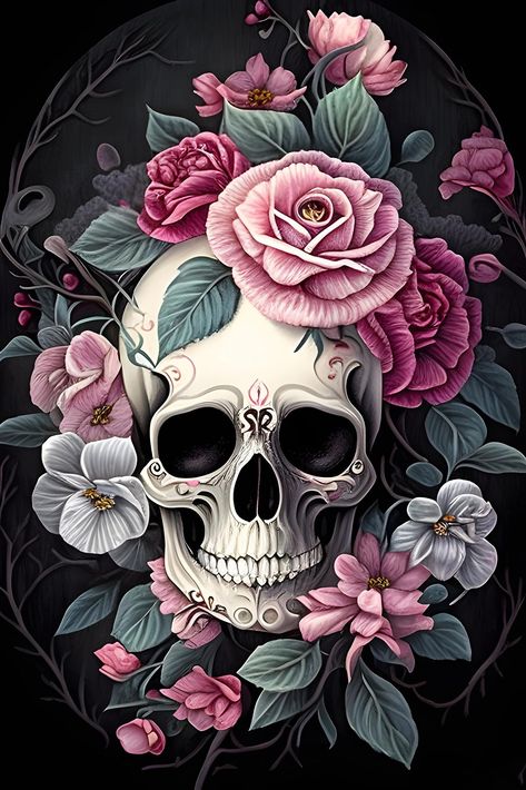 Adult Diamond Painting Kit - DIY Digital Painting Art Set - Round Diamond Pink Rose Skull Halloween Mystery Style - for Home Bedroom Walls Fine Decoration 10x12 Inch Halloween Mystery, Colorful Skulls, Skull Artwork, Pink Skull, Gems Art, Flower Skull, Art Kits, Skull Design, Art Kit