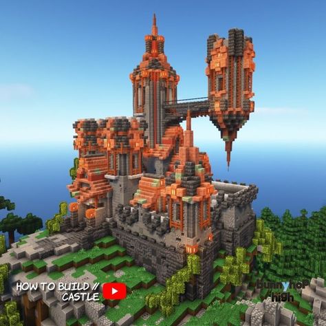 Copper Castle Minecraft, Minecraft Building Ideas Copper, Minecraft Stone Builds, Minecraft Copper Ideas, Copper House Minecraft, Copper Builds Minecraft, Copper Minecraft Builds, Minecraft Copper House, Copper Minecraft