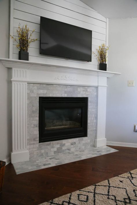 Fireplace And Mantle, Mantel Makeover, Fireplace Trim, Thriving Home, Fireplace Redo, Fireplace Update, Brick Fireplace Makeover, Room Fireplace, Shiplap Fireplace