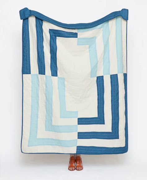 Sustainable & Fair Trade Quilts + Blankets Quilt Contemporary, Block Quilts, Blue Quilt, Alpaca Throw, Blue Throw Blanket, Quilted Throw Blanket, Quilt Projects, Quilt Design, Kantha Throw