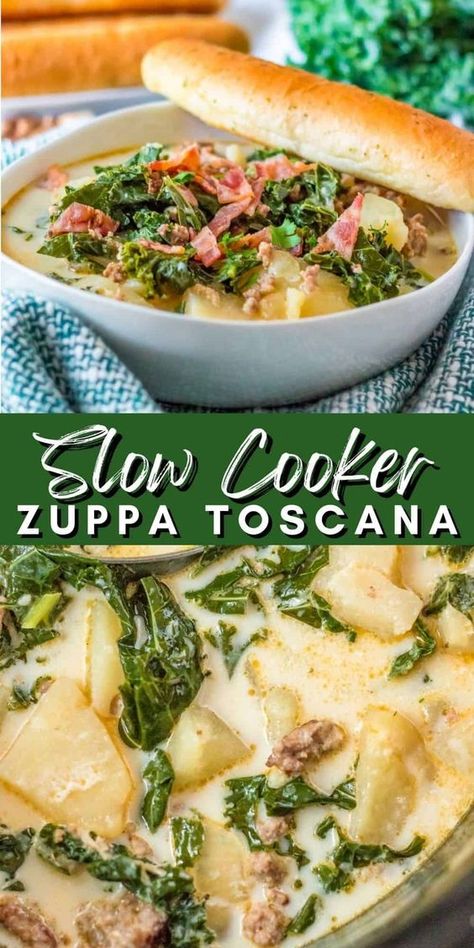 Enjoy a homemade Italian dinner or lunch with this easy and quick slow cooker Zuppa Toscana. This delicious meal combines savory sausage, tender potatoes, and fresh kale in a creamy broth, all cooked to perfection in your crockpot. It's the perfect simple pasta dish for a satisfying and comforting meal. Try this today! Slow Cooker Zuppa Toscana, Olive Garden Restaurant, New Recipes For Dinner, Restaurant Copycat, Simple Pasta, Garden Restaurant, Easy Pasta Dishes, Best Slow Cooker, Italian Dinner