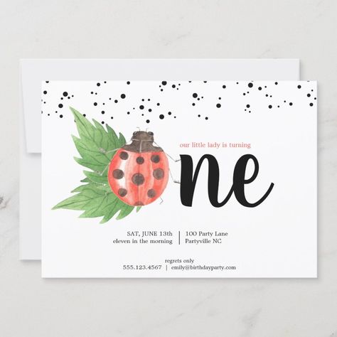 Cute Watercolor Ladybug First Birthday Invitation  Zazzle Ladybug First Birthday Party, Ladybug First Birthday, Bug Party, Ladybug Birthday, First Birthday Themes, Cute Watercolor, 1st Birthday Invitations, First Birthday Invitations