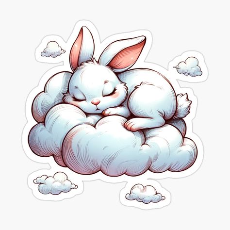 Get my art printed on awesome products. Support me at Redbubble #RBandME: https://www.redbubble.com/i/sticker/Sweet-cute-kawaii-sleeping-bunny-on-the-cloud-by-mybunnyparadise/159337846.EJUG5?asc=u Space Emojis, Kawaii Sleeping, Sleeping Bunnies, Cloud Sticker, Sleeping Bunny, Cloud Stickers, The Cloud, Cute Kawaii, Sticker Design