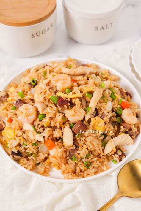 House Special Fried Rice | Two Plaid Aprons House Fried Rice, Combination Fried Rice, Special Fried Rice Recipe, The Best Fried Rice, Best Fried Rice, Special Fried Rice, Bbq Roast, Char Siu Pork, Plaid Apron