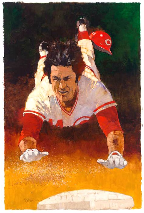 Pete Rose by Bart Forbes Baseball Images, Baseball Painting, Famous Baseball Players, Sports Painting, Baseball Wall, Pete Rose, Baseball Posters, Baseball Art, Sport Illustration