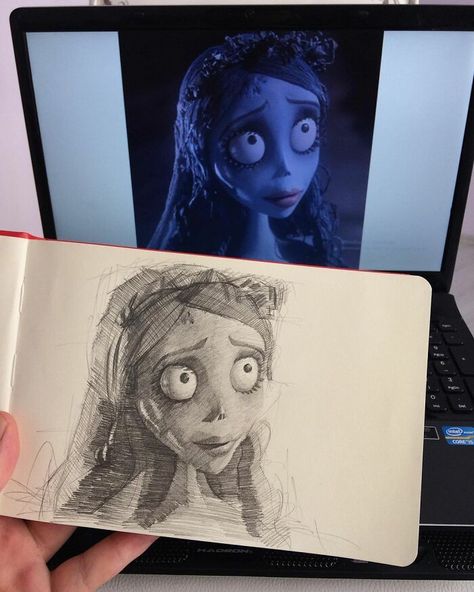 Popular-Characters-Pencil-Drawings-Clsamet Corpse Bride Reference, Corpse Bride Art Draw, Corpse Bride Sketch, Corpse Bride Painting, Bride Sketch, Movie Character Drawings, Corps Bride, Animation Character Drawings, Corpse Bride Art