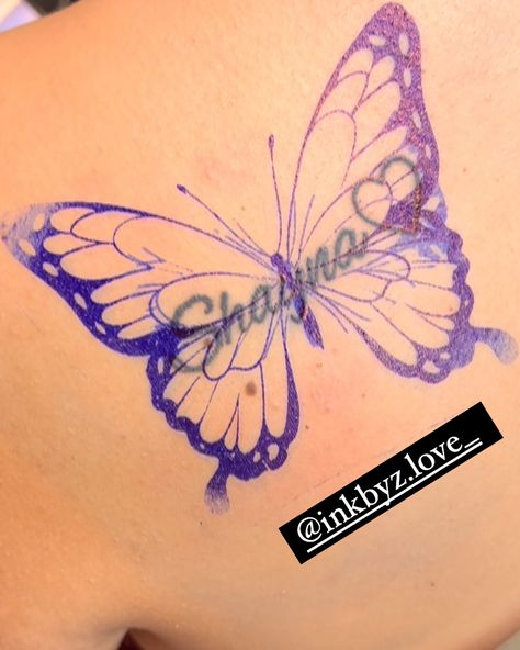 Name Cover Up 🦋 ❌ No Neck Tattoos 📍 New Ink Tattoo Shop #femaletattooartist #coverup #namecoverup #tattoos #butterflytattoo Feminine Cover Up Tattoos, Best Cover Up Tattoos For Women, Cover Up Name Tattoos, Cover Up Tattoos For Women, Name Covers, Neck Tattoos, Female Tattoo Artists, Up Tattoos, Cover Up Tattoos