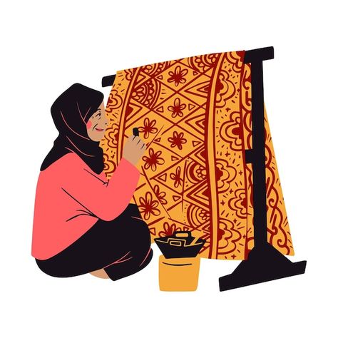 Vector cute indonesian batik veiled arti... | Premium Vector #Freepik #vector #cute-character #traditional-clothes #cartoon-set #hand-drawn-illustration Batik Illustration, Clothes Cartoon, Original Abstract Art Painting, Batik Motif, Fashion Poster Design, Indonesian Batik, Traditional Clothes, Drawn Illustration, Fashion Poster