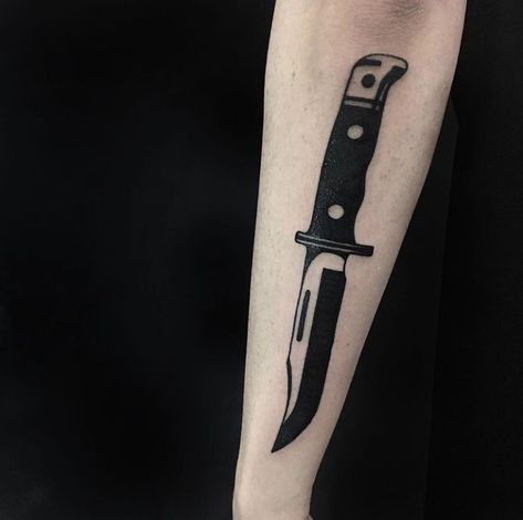 Balisong Tattoo, Hunting Knife Tattoo, Knives Tattoo, Knife Tattoos, Shin Tattoos, Tattoo 2023, Hunter Tattoo, Shin Tattoo, Knife Tattoo