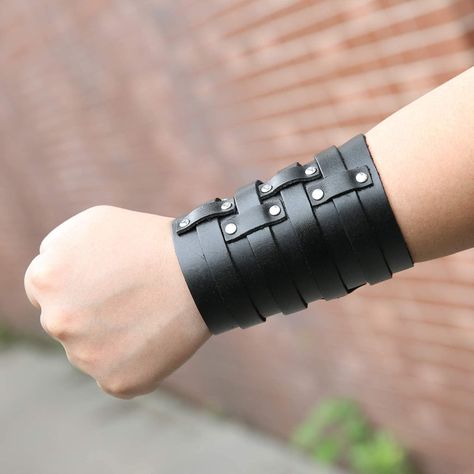 Amazon.com: HZMAN Mens Leather Wide Triple Strap Cuff Wrap Gauntlet Wristband Buckle Fastening Arm Armor Cuff 4 Rows (Black): Clothing, Shoes & Jewelry Leather Gauntlet, Wrist Injury, Wrist Guard, Red Tigers Eye, Arm Armor, Black Clothing, Leather Cuffs Bracelet, Mens Leather, Leather Cuffs