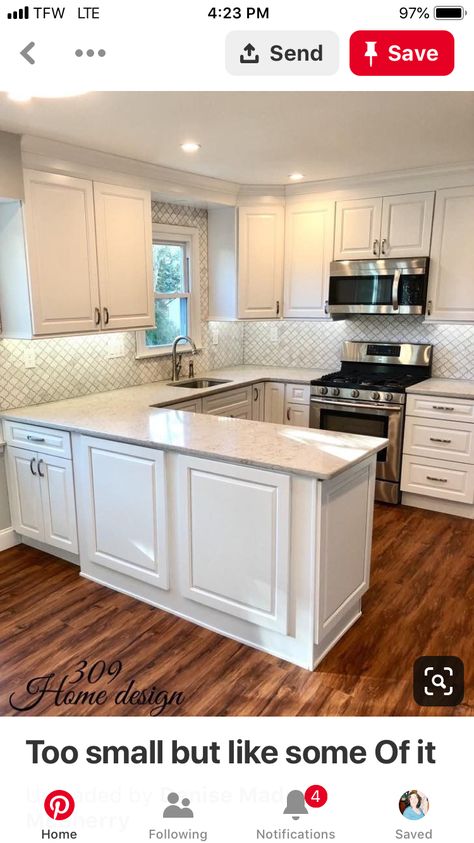 Kitchen Ideals, White Kitchen Design, Mobile Homes, Kitchen Redo, Cottage Kitchen, Kitchen Remodel Idea, Updated Kitchen, Kitchen Layout, White Cabinets