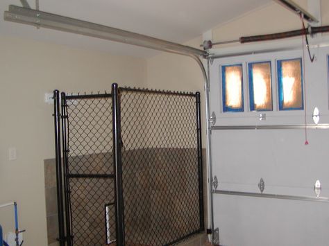 Garage kennel with door to outside kennel love this idea! Dog Area In Garage, Kennel Diy, Doggy Door, Insulated Dog House, Indoor Dog Kennel, Dog Kennel Furniture, Dog House Plans, Dog Spaces, Dog House Diy