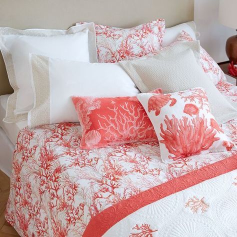 Coral Duvet Cover, Draps Design, Coral Bedding, Beachy Bedroom, Beach Themed Bedroom, Black Bed Linen, Coral Decor, Grey Linen Bedding, Bedding Sets Online