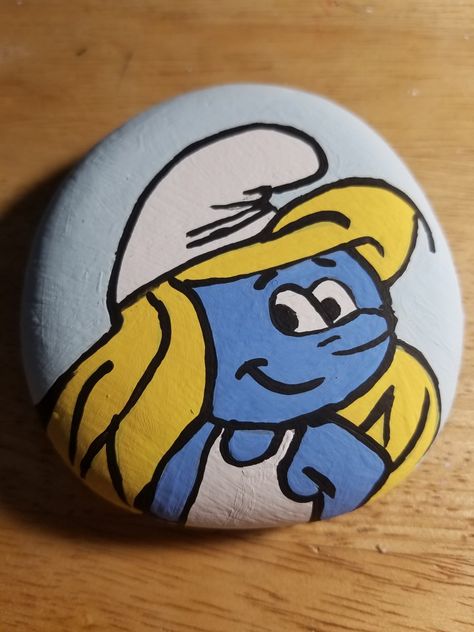 Smurf Painted Rocks, Painted Rock Characters, Rock Crafts Diy, Happy Stone, Old Cartoon Characters, Happy Stones, Painted Rocks Kids, Painted Rocks Diy, Painted Shells