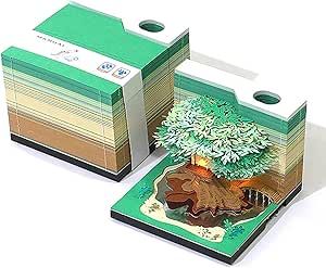 KALWEL 3D Calendar 2025 - Tree House with Lights, Tear Away Calendar, 3D Memo Pad, Time Piece Calendar 2025, Tearable Sticky Notes Paper Carving Desktop Sculpture Ornaments (Green) 3d Calendar, Notes Paper, Paper Carving, Desk Calendars, 3d Paper, Memo Pad, Note Paper, Sticky Notes, Tree House