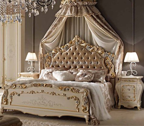 king size bed Luxury Bedroom Sets, Royal Bed, Decorating Ideas Bedroom, Royal Room, Fancy Bedroom, Large Headboard, Royal Bedroom, Paint Bedroom, Bedroom Ideas For Small Rooms