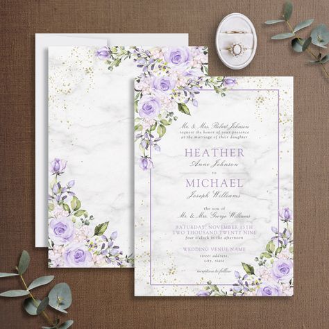 Lilac Marble, Watercolor Hand Lettering, Afternoon Wedding, Formal Wedding Invitations, Lilac Wedding, Lilac Lavender, Marble Background, Marble And Gold, Floral Wedding Invitation