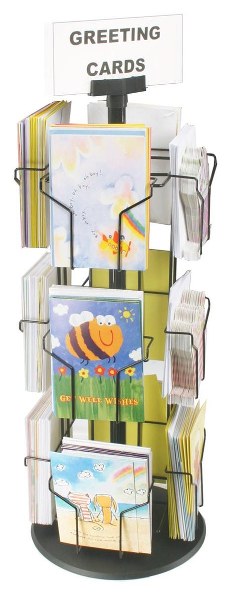 Rotating Greeting Card Display w/ Sign Clip, Countertop, 12 Pockets - Black Wire Display Stand, Card Display Ideas, Greeting Card Display Stand, Greeting Card Holder, Literature Organizer, Art Fair Booth, Craft Displays, Greeting Card Display, Card Displays