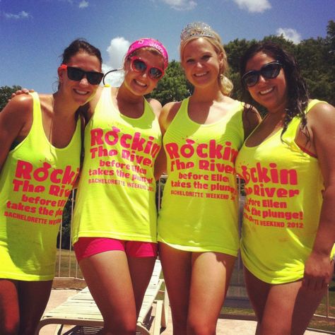 River Bachelorette Party Tanks! Congrats Ellen!! #BESTFRIENDS #bachelorette #wedding Bachelorette River Float, Float Trip Bachelorette Party, Bachelorette Float Trip, River Bachelorette Party, River Bachelorette, Bachelorette Party Tanks, River Wedding, Fishing Wedding, River Float