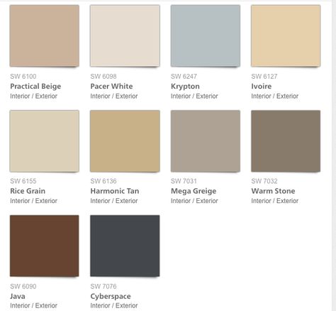 SW color palette Sw Color Palette, Mega Greige, Living Colors, Stone Interior, Modern Residence, Front Door Colors, Door Color, Senior Living, Aging Well