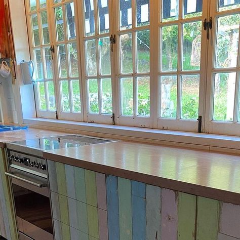 A fun kitchen we made for a holiday retreat in Bangalow, NSW. Cupboard doors and drawer fronts repurposed VJ from the original build. Ben... | Instagram Bangalow Nsw, Build Bench, Sustainable Building, Fun Kitchen, Cupboard Doors, Drawer Fronts, A Holiday, Cool Kitchens, Cupboard