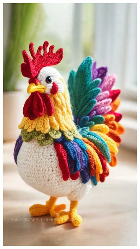 Free Crochet Chicken Patterns, Crochet Rooster Pattern Free, Crochet Rooster Pattern, Crochet Chickens, Crochet Rooster, Amigurumi Farm Animals, Rooster Craft, Rooster Pattern, Amigurumi Cats