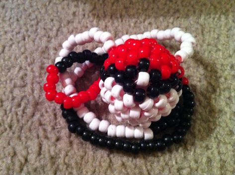 Kandi Pokeball, Pokemon Kandi Pattern, Rave Kandi Bracelets Ideas, Perler Bracelet, Pokemon Kandi, Pokémon Kandi, Kandi Creations, 3d Kandi, Kandi Designs