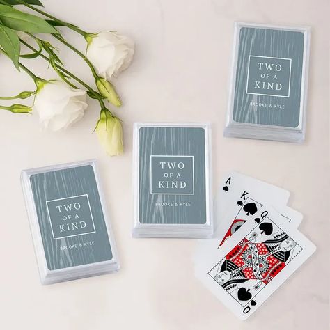 Make the party before the party even better with these gifts. Cards And Gifts Unique, Playing Card Wedding, Rehearsal Dinner Planning, Practical Wedding Favors, Rehearsal Dinner Favors, Personalized Playing Cards, Bridge Card, Custom Playing Cards, Custom Deck Of Cards