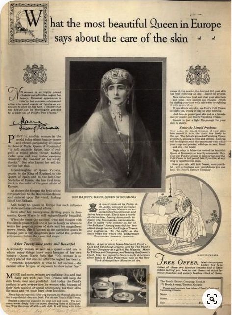 The Philip de Laszlo portrait of Queen Marine in the Vladimir sapphire kokoshnic used to sell Pond's Cold Cream, 1925 Philip De Laszlo, Maria Of Romania, Queen Marie Of Romania, Marie Of Romania, Romanian Royal Family, Peles Castle, Henna Body Art, Nature Museum, Historical Women