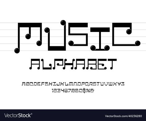 Music Note Letters, Music Notes Letters, Music Font, Note Fonts, Letters Design, Music And Movement, Alphabet Design, Music Themed, Letter E