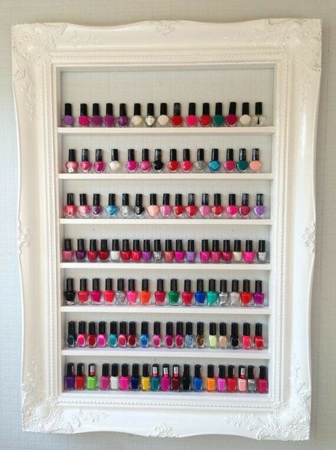 Nail Varnish Storage, Nail Varnish Colours, Nail Polish Display, Nail Polish Rack, Polish Display, Home Nail Salon, Display Frames, Nail Polish Storage, Diy Nail Polish