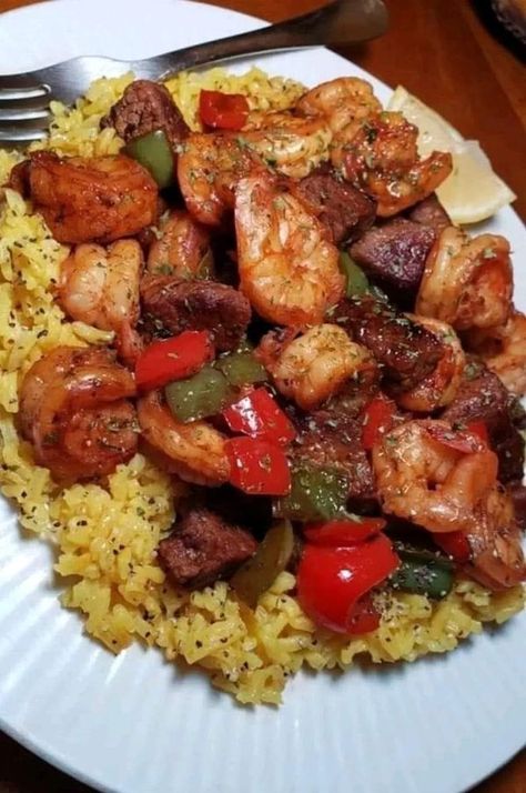 Ina Garten Recipes | Jerk Steak & Shrimp over Yellow Rice 😍 | Facebook Yellow Rice With Shrimp, Jerk Steak And Shrimp Over Yellow Rice, Jerk Steak And Shrimp, Jerk Steak, Beef Tri Tip, Yellow Rice Recipes, Steak Shrimp, Complete Meals, Angus Steak