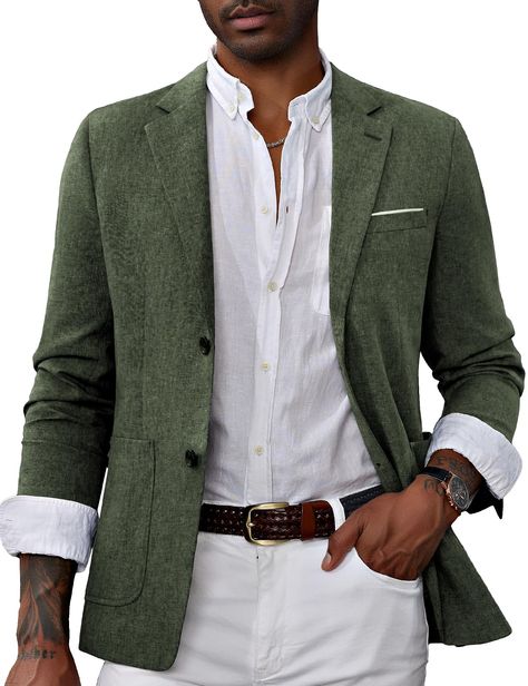 PRICES MAY VARY. PREMIUM MATERIAL: We have avoided the situation that blazer are generally heavy, and we have carefully selected premium material to provide you with a lightweight and soft skin-friendly experience. UNIQUE DESIGN: Mens Casual Blazer Sport Coat that combines elements of various fashion trends. Two buttons, notch lapel, left chest real pocket, two front pockets and inside pocket , with back vent, fully lined, show your mature charm. VERSATILE MATCH: You can wear this mens lightweig Green Blazer Outfit, Men's Workwear, Casual Blazer Men, Mens Business Casual, Grey Sport Coat, Mens Casual Suits, Casual Suit Jacket, Business Jacket, Men Stylish Dress