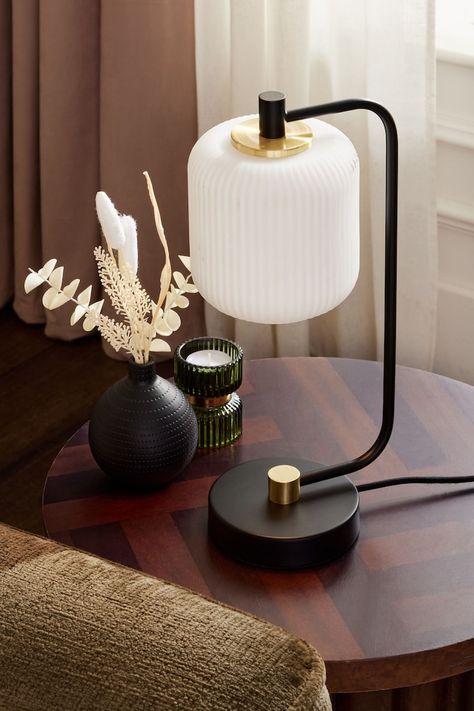 Black Bedside Lamp, Bedroom Upstairs, Black Bedside, Table Lamp Black, Touch Table, Touch Table Lamps, Lamp Black, Black Table Lamps, Brass Accents