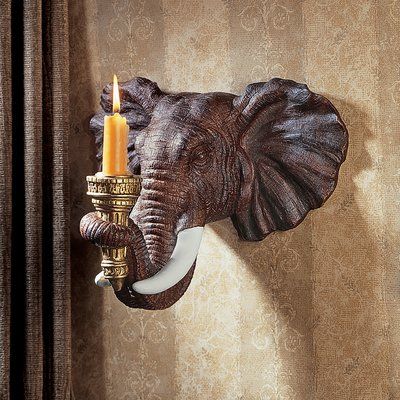 Bloomsbury Market Elephant Sculptural Resin Sconce Elephant Stuff, Elephant Candle, Elephant Home Decor, Safari Decorations, Elephant Sculpture, African Home, African Decor, Wall Candle Holders, Elephant Head